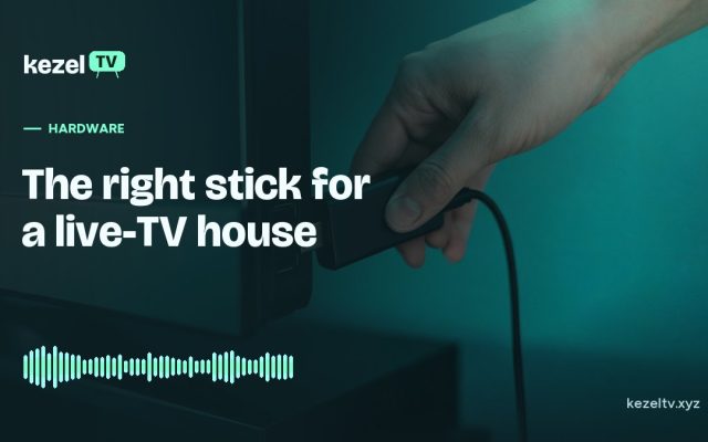 KezelTV cover: a hand plugging a streaming stick into the HDMI port of a TV